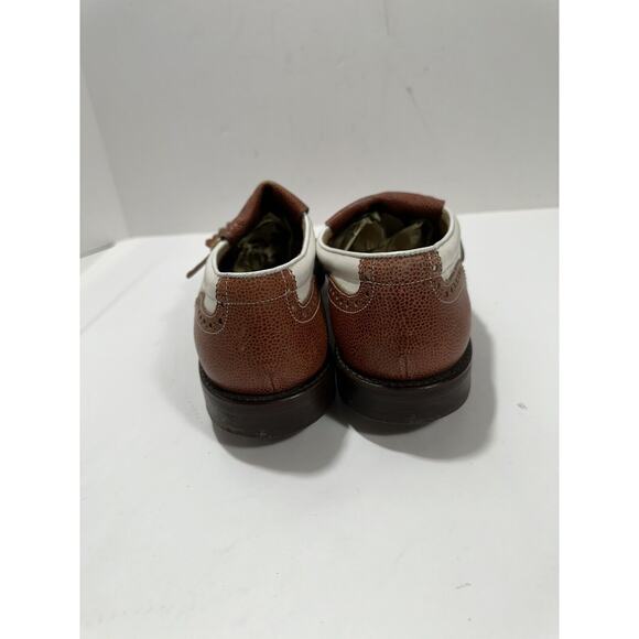 Callaway Golf Shoes Men's 9.5 Brown White Wing Monk Strap‎ Buckle Spikes Italy - Picture 3 of 10